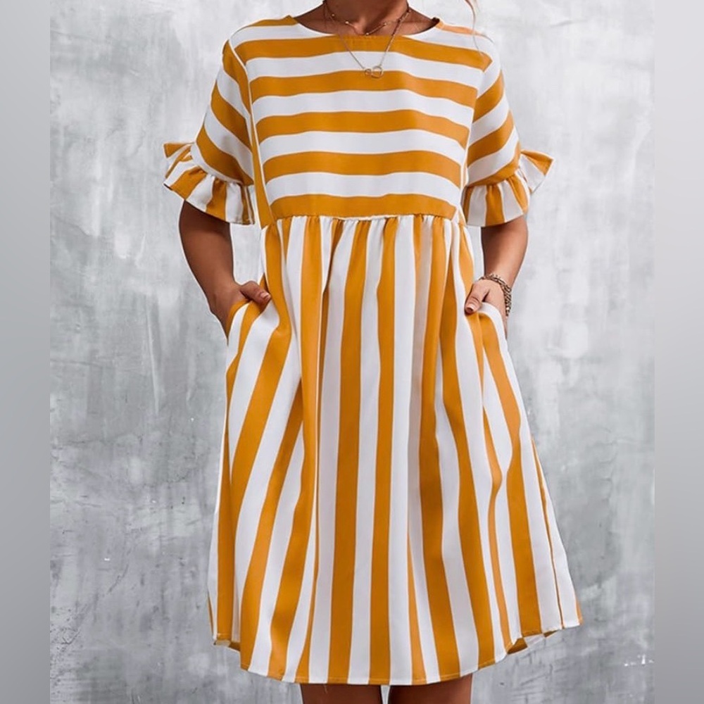 Yellow and White Striped Dress